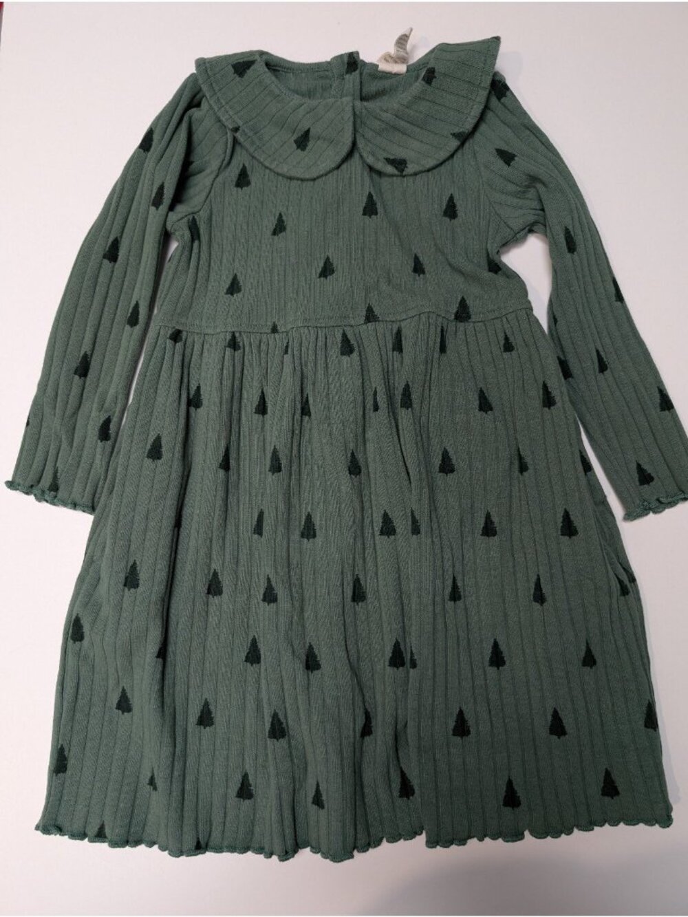 Kate Quinn Organic Cotton Wide Rib Long Sleeve Peter Pan Dress 2T Tiny Trees